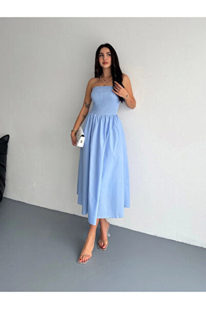 ruum fashions eyesof Rochie plisată fără bretele - Albastru deschis