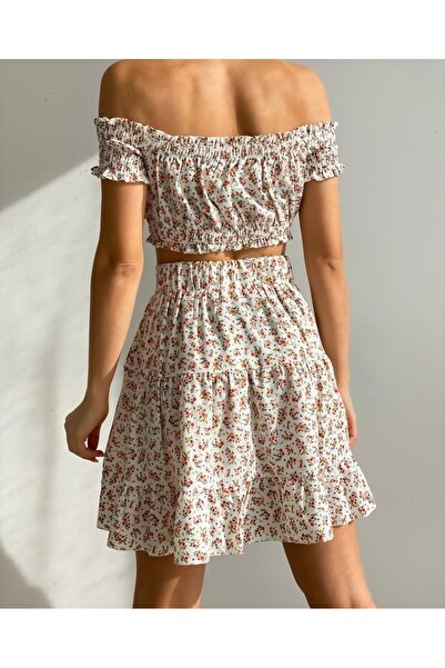 Butik Women's Gathered Crop Skirt Set