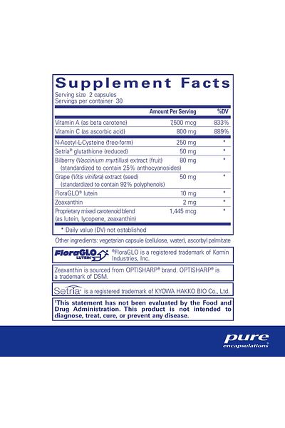 Pure Encapsulations Macular Support Formula | Hypoallergenic Antioxidant Supplement for Eye Health | 60 Capsules