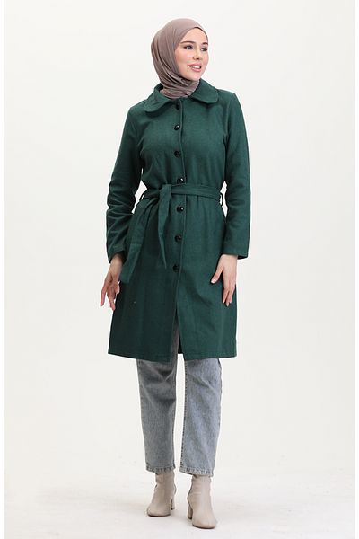 sefamerve Παλτό Kashen Emerald Green Belted 5502-01