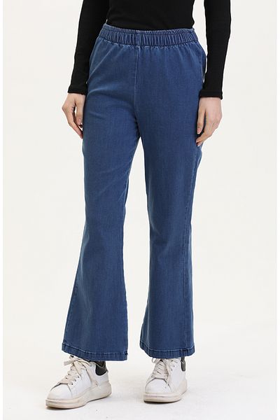 sefamerve Pantaloni evazați cu talie elastică 181612 -03 Albastru închis