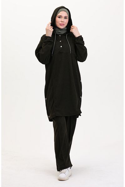 sefamerve Hooded Tunic and Pantalon Double Suit 0567-02 Khaki