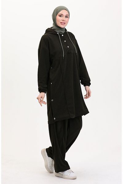sefamerve Hooded Tunic and Pantalon Double Suit 0567-02 Khaki