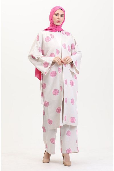sefamerve Patterned Kimono Set Cream-Rose-Dry 14935-01