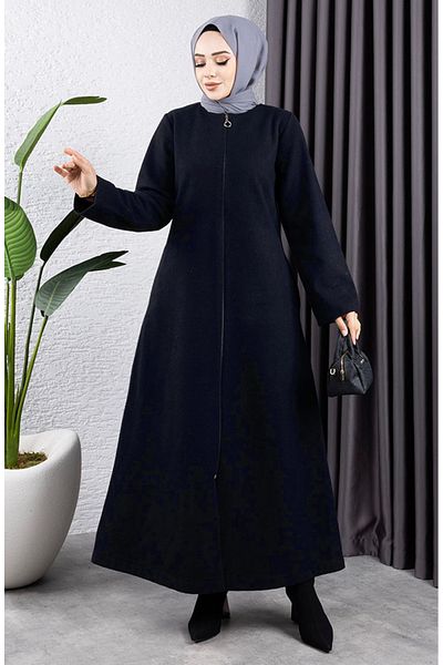 sefamerve Γούνινο γιακά Κασμίρ Παλτό 2060-03 Navy Blue