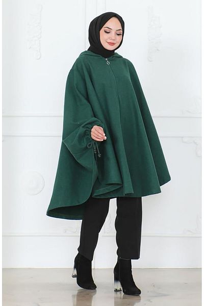 sefamerve Kapuzen-Kaschmir-Poncho 0505-10 Smaragdgrün