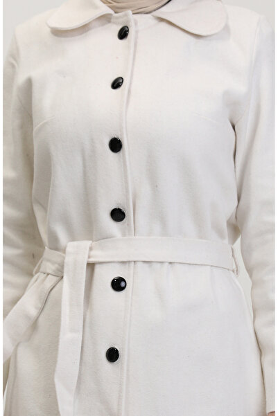 sefamerve Ecru Belted Cashmere Coat 5502-05