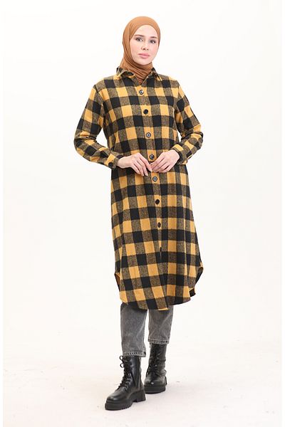sefamerve Plaid Tunic Mustard 1056-03