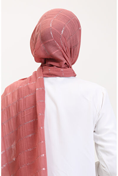 sefamerve Simli Keten Şal 2072-10 Gül Kurusu