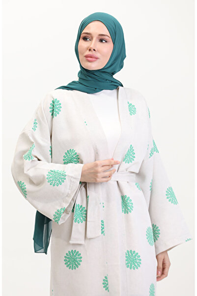 sefamerve Patterned Kimono Set - Cream Green