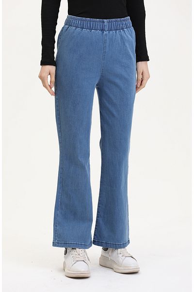 sefamerve Pantaloni evazați cu talie elastică 181612 -02 Albastru