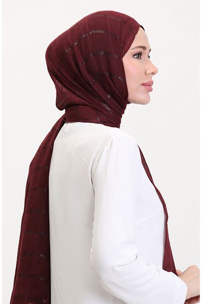 sefamerve Ασημένιο λινό σάλι 2072-08 Plum