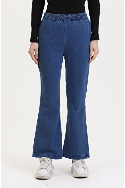 sefamerve Beli Lastikli İspanyol Paça Pantolon 181612-03 Koyu Mavi