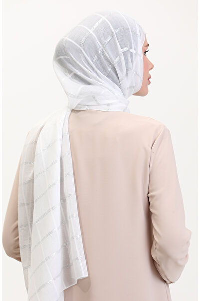 sefamerve Λευκό Glitter Λινό Σάλι 2072-05 Μοντέλο