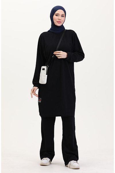 sefamerve Navy Blue Tunic and Pants Double Suit 0565