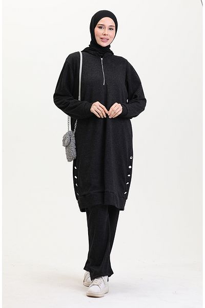 sefamerve Ecrin Fabric Tunic and Pantalon 0554-02 Anthracite Double Set