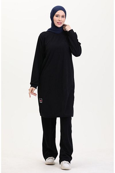 sefamerve Navy Blue Tunic and Pants Double Suit 0565