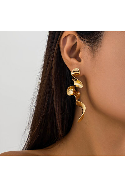 Choice أقراط طويلة ملتوية معدنية غير منتظمة من IngeSight.Z باللون الذهبي للنس...