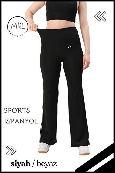 missmaral Women's Leggings Pants Lycra High Waist Gathering Fabric Black/White Stripe Detailed with Pocket 1042