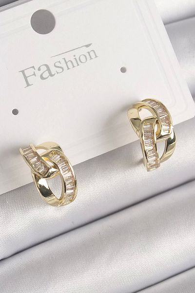 Clariss Brass Gold Color Zircon Stone Chain Model Women's Earrings