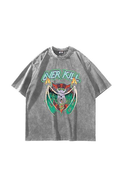 Sekizbiraltı Over Kill Printed Oversize Unisex Πλενόμενο λευκό μπλουζάκι