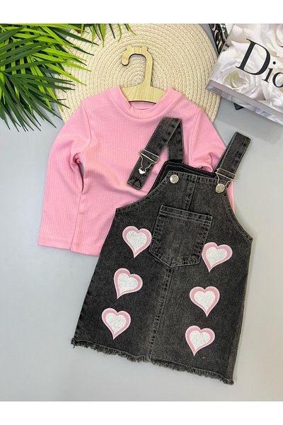 sealy kids Комбинация от черен деним елек и пениран памук за момиче