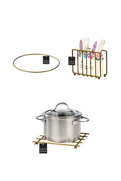 Edora Home طقم تقديم ذهبي أنيق مكون من 3 قطع لطاولة رمضان Iftar - 8 قطع، حامل...