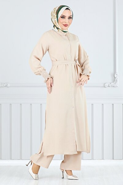 ModaMerve Belt Detailed Double Suit 809Ozr1047-M Stone