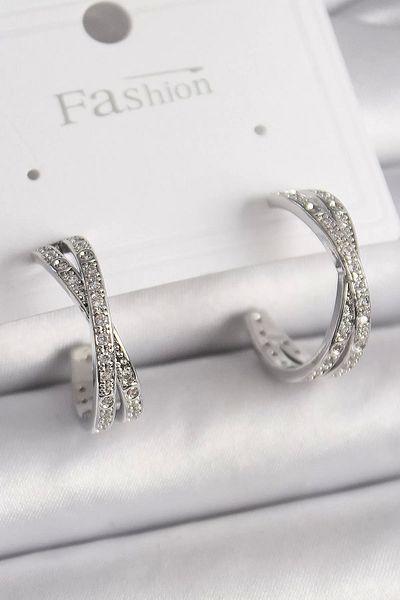 Clariss Brass Silver Color Zircon Stone Coiled Hoop Model Women's Earrings