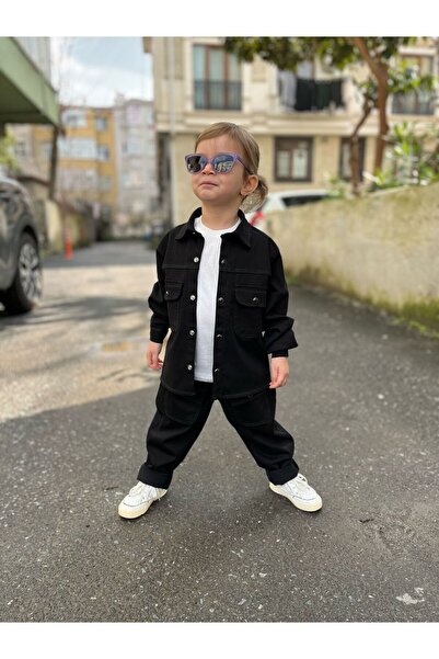 aynuraa Set 3 piese pentru băieți din Gabardină – Jachetă + Tricou + Pantaloni – slim fit