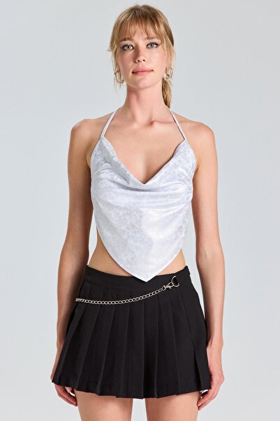 World Fashion Trends 1985 Ασημένια μπλούζα με γκλίτερ με δέσιμο στην πλάτη