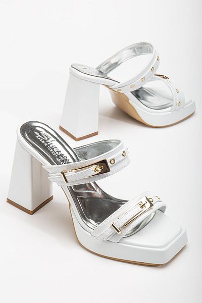 Hayalimdeki Ayakkabı Tommo White Patent Leather Platform Open Toe Thick Heeled Shoes