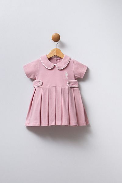 U.S. Polo Assn. Baby Girl, Licensed, Uspa, Soft Pink, 100% Cotton, Pleated Dress