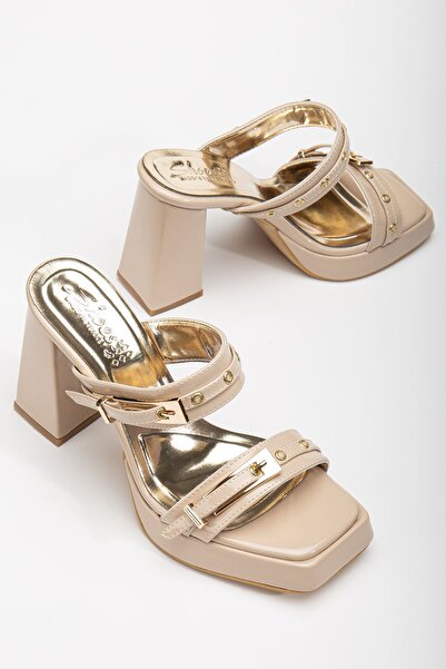 Hayalimdeki Ayakkabı Tommo Nude Rugan Platformlu Açık Burunlu Kalın Topuklu Ayakkabı