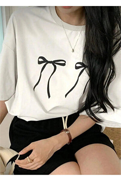 donamod Μπλουζάκι Harajuku με λεπτομέρεια με φιόγκο, Unisex Oversize Streetwe...