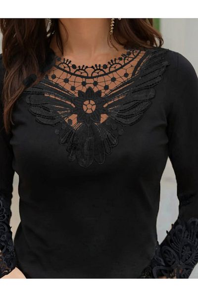 Kokosh moda Νέα σεζόν Γυναικεία μακρυμάνικη μπλούζα βισκόζης με γιακά με δαντέλα