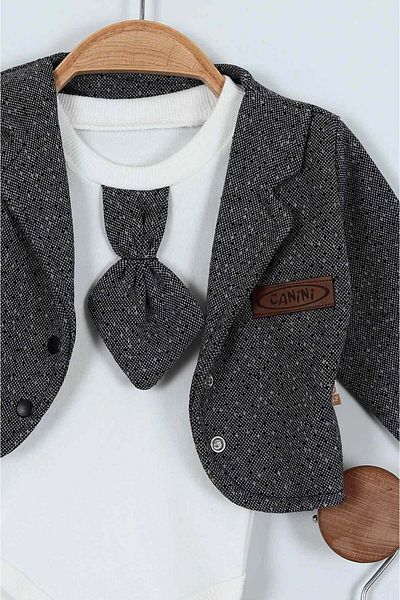 NEGİYYİM Baby Boy 3 Piece Set - Flexible with Holiday Tie, Jacket and Long Sleeve Bodysuit