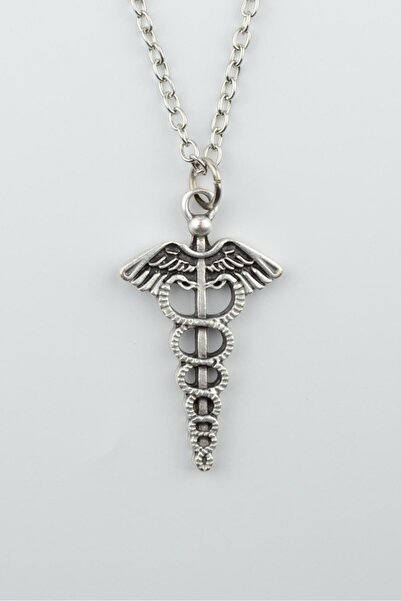 Bu Farklı Tıp Sembolü Kadüse Kolye Düz Ezme Zincir Gümüş Kaplama Sağlık Sembolü