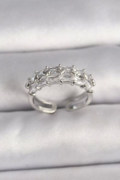 feifei Brass Silver Color Zircon Stone Adjustable Ring
