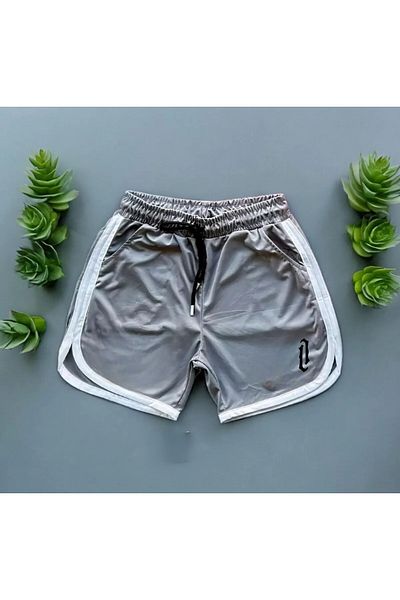ALCİNOUS Νέα σεζόν ΜΑΥΡΟ ΓΚΡΙ Trend Honeycomb Fabric Stand Up Printed Slim Fit καλοκαιρινό σορτς 2 τεμαχίων