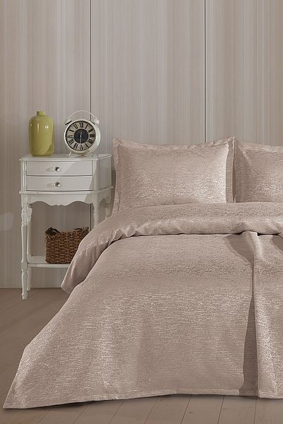 BİRHOME Sarah Jacquard Chenille Double Bedspread (Beige)