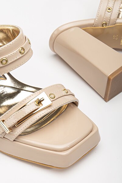 Hayalimdeki Ayakkabı Tommo Nude Rugan Platformlu Açık Burunlu Kalın Topuklu Ayakkabı