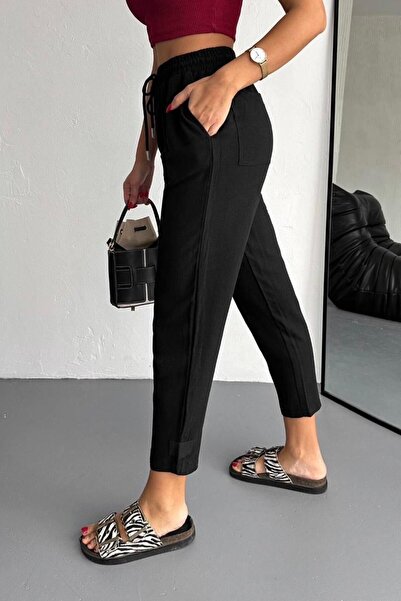 bb butik basic Pantaloni morcovi din muselină de in B8871