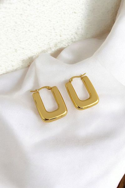 Çlk Accessories أقراط مربعة سميكة منحنية من الفولاذ 35639