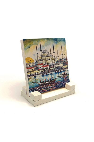 Sadrazam Suport de birou din piatră naturală imprimat Moscheea Sultanahmet 10x10 Krt-14