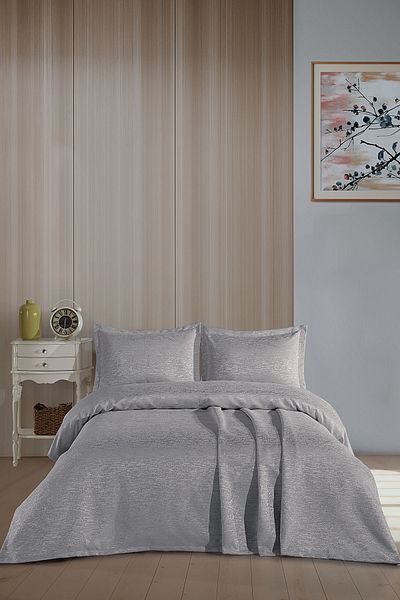 BİRHOME Sarah Jacquard Chenille Double Bedspread (Grey)