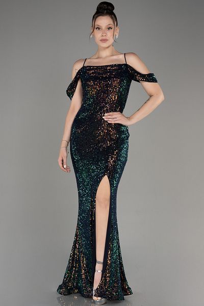 Efelif Βραδινό φόρεμα Rins Leg Decolleté Long Sequin Fish ABU39815
