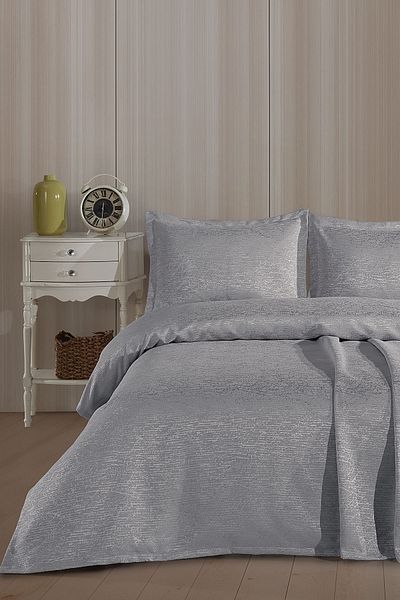 BİRHOME Sarah Jacquard Chenille Double Bedspread (Grey)