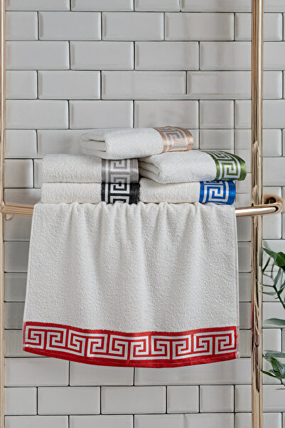 DONATEV مجموعة من 6 مناشف مطرزة بنمط يوناني لليدين والوجه مقاس 50 × 90 سم