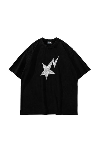 Sekizbiraltı Μαύρο μπλουζάκι Shining Star Stone με στάμπα Oversize Unisex
